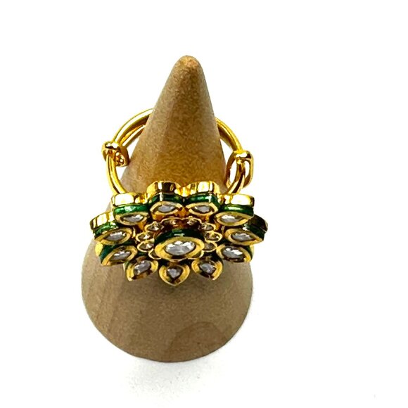 Vintage Indian Meenakari Pearl Tassel Earrings & Kundan Ring—Statement Set—EUC - Picture 10 of 14